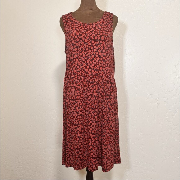 Old Navy Womens Sleeveless Midi dress Size Large Red Boho Sustainable Timeless - Picture 1 of 11
